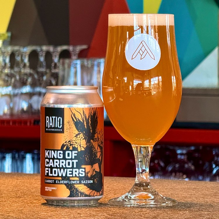 King of Carrot Flowers can and glass from Ratio Beerworks