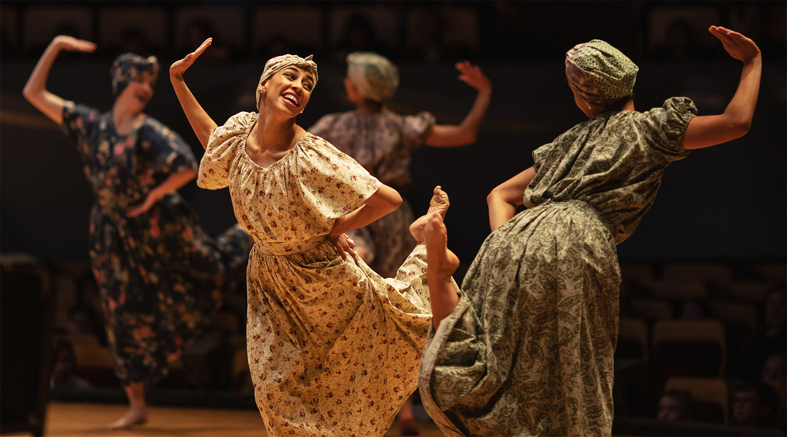 Members of Cleo Parker Robinson Dance are performing on stage at Boettcher Concert Hall during the Youth Concert.